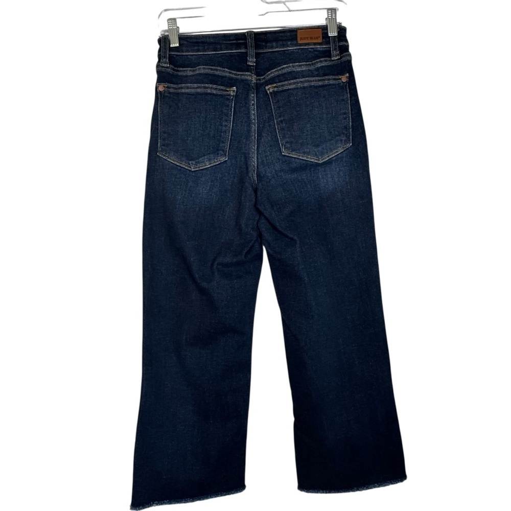 Judy Blue Dark Indigo Copped Raw Hem Size 1/25  Wide Leg Jeans - Picture 3 of 6